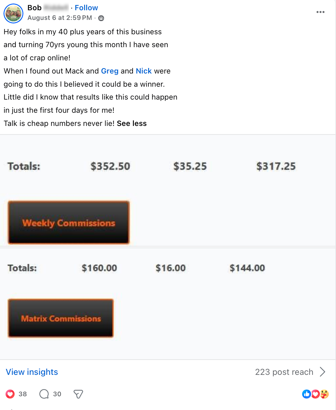 Facebook testimonial screenshot 2